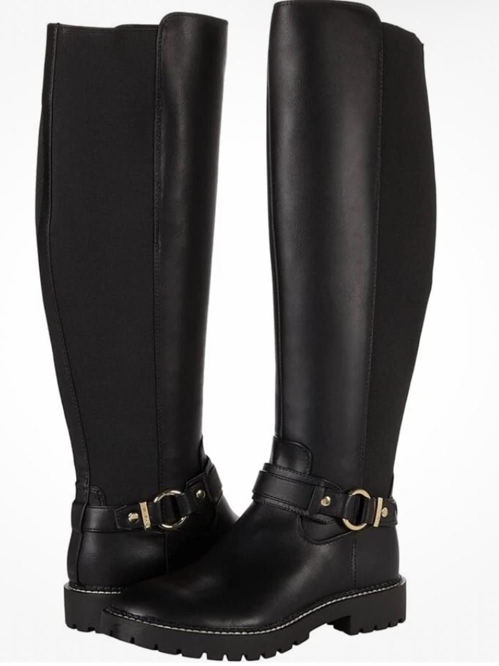 Tommy Hilfiger Knee High Black Leather Jiola Lug Sole Harness
Boots Womens 7.5